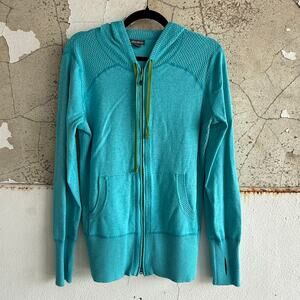 Eddie‎ Bauer Hoodie Full Zip Knit Sweatshirt Cardigan Womens L Teal Athleisure